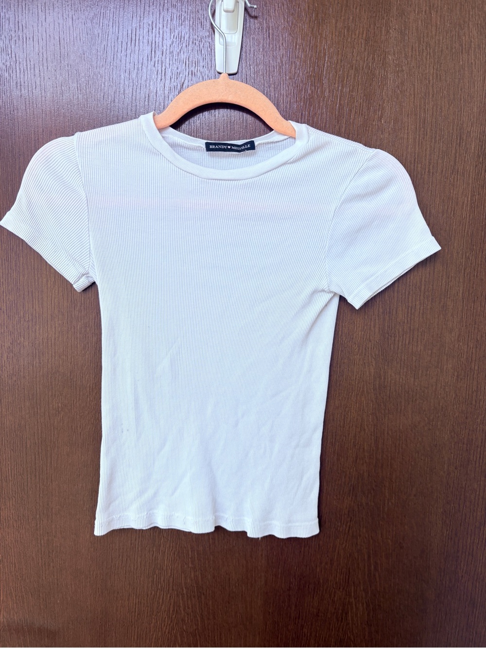 Brandy Melville White Ribbed Crewneck Tee
